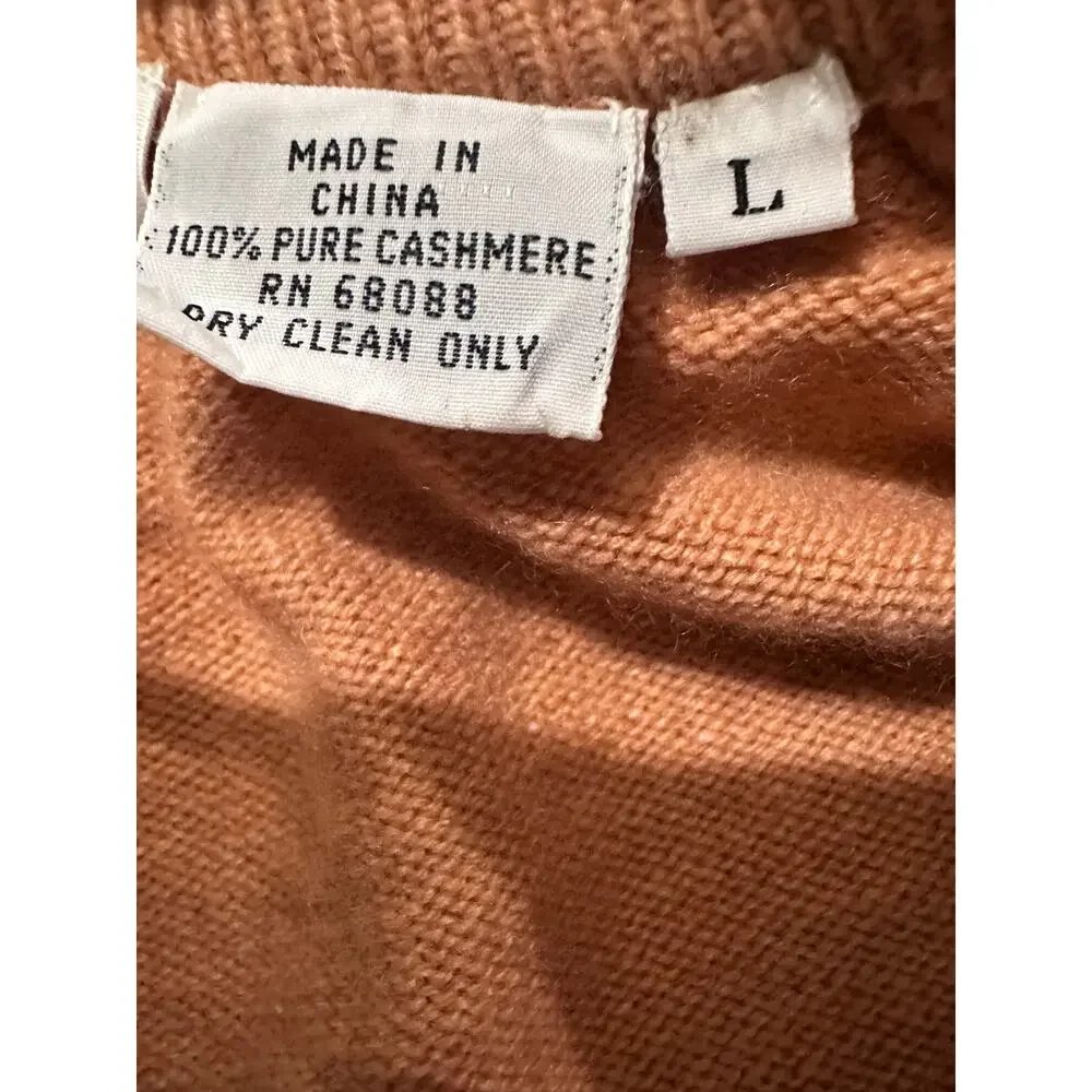 Vintage I. Magnin Men's 100% Cashmere V-Neck Pullover Sweater Faded Orange, L
